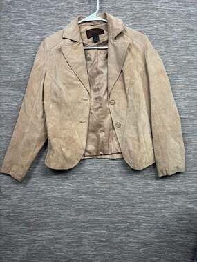 Siena Suede Leather Blazer Jacket Womens 6 Beige Single Breasted Lined Collared